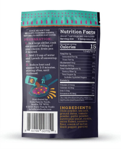 Siete Mild Taco Seasoning, Mixed Spice, 1.31 Oz. Packet