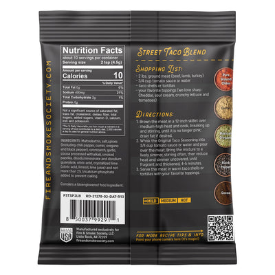 Fire & Smoke Society Family Size Taco Seasoning Mix 1.6 Oz, Seasons 2 Lbs, Mixed Spices & Seasonings