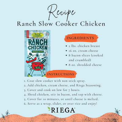 Riega Gluten-Free Ranch Chicken Slow Cooker Seasoning Mix, 1 Oz – Perfect for Easy Meals