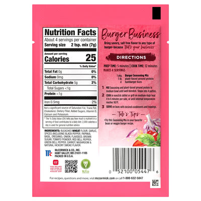 Mccormick Salt Free Burger Business by Tabitha Brown Seasoning Mix, 1 Oz Envelope