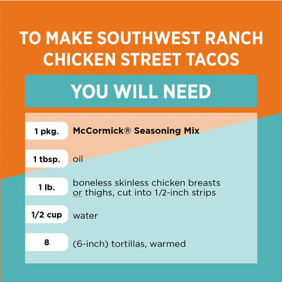 Mccormick Street Taco Southwest Ranch Chicken Seasoning Mix, 0.87 Oz Envelope