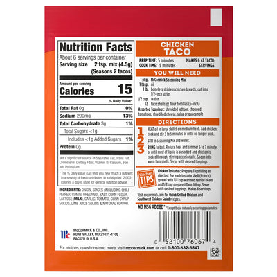 Mccormick Chicken Taco Seasoning Mix, 1 Oz Envelope